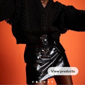 H&M Black Patent Faux Leather Mini Skirt Size 4 High Waisted Y2K
